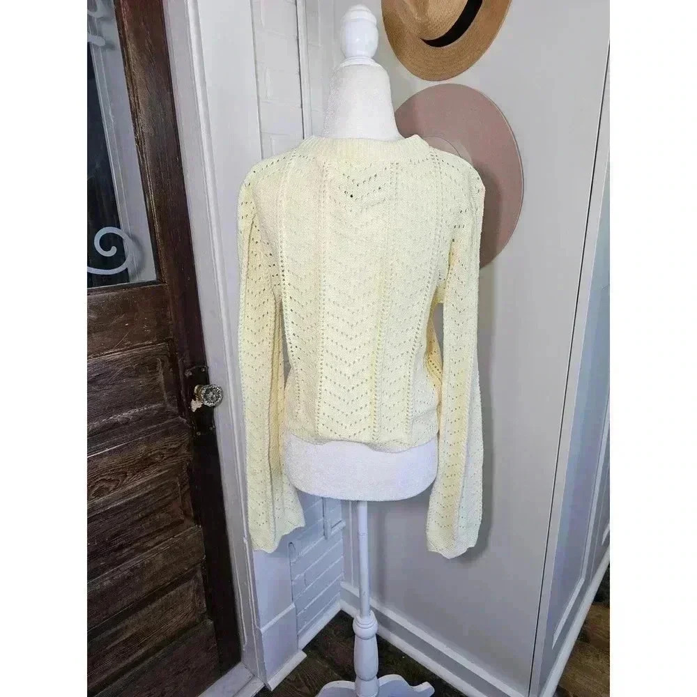 Elodie Women's Size L Baby Yellow Pointelle Bell Sleeve Sweater - Picture 2 of 9